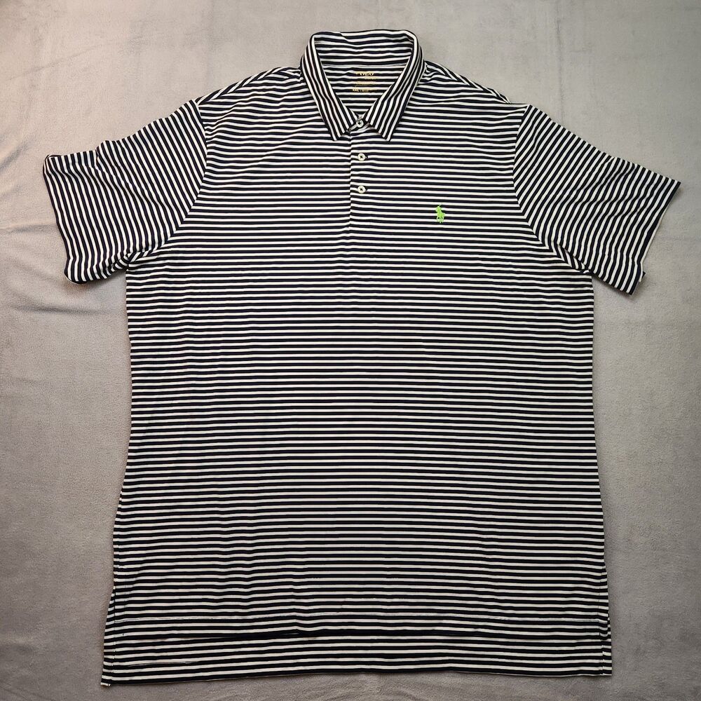 Polo Ralph Lauren‎ Performance Polo Shirt Men's 2XL Blue White Striped S/S Pony